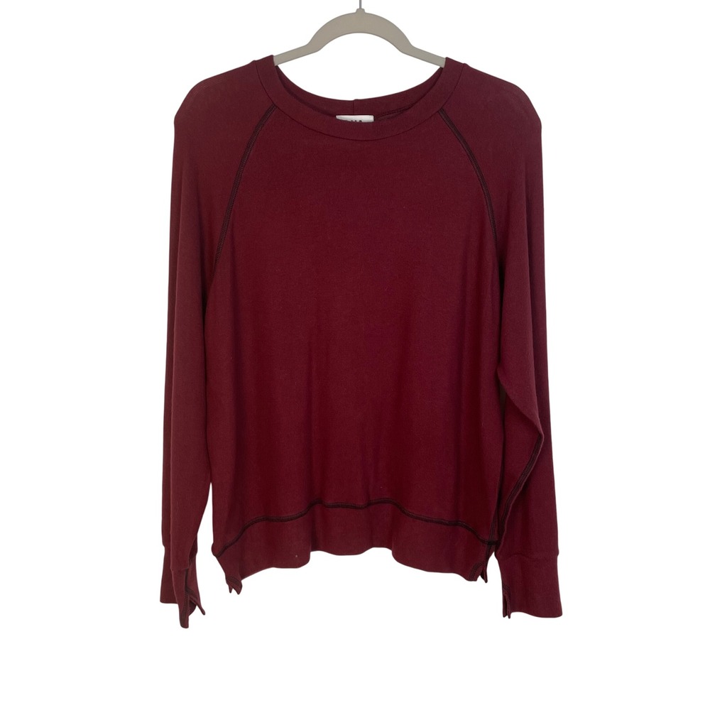 LNA Womens Burgundy Maroon Thermal Raglan Sleeve Sleeve Crew Neck Sweater Size M